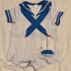 Blue and White Sailor Romper - 12 months